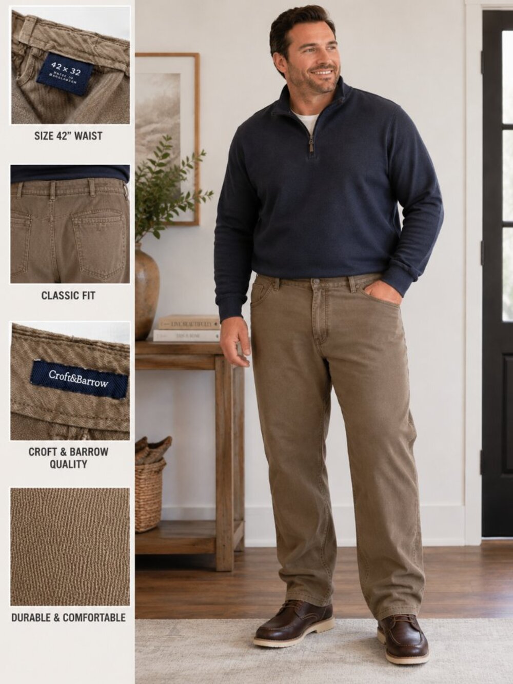 Croft & Barrow Men’s 42x32 Brown Khaki Casual Pants *